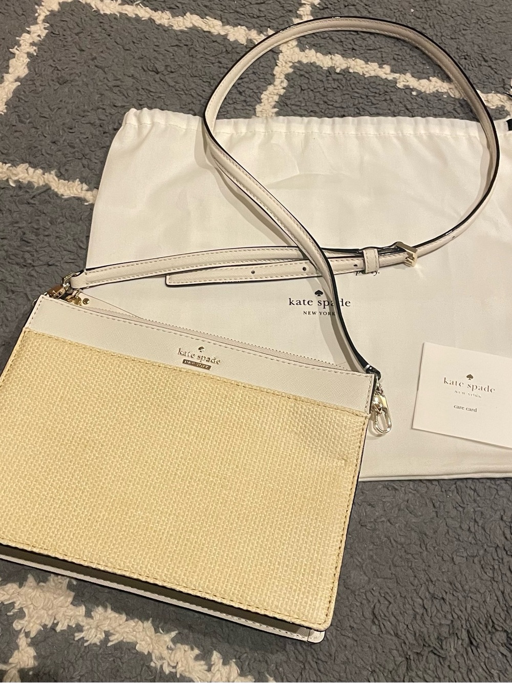 kate spade Cream and Natural Straw Crossbody with Gold-Tone Hardware